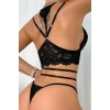Kadın Siyah Çift Sıra Çapraz Askılı Cut-out Tanga Detaylı Şık Takım
