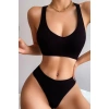 Kadın Siyah Desteksiz Seamless Tangalı İç Çamaşır Takımı