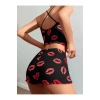 Kadın Siyah Dudak Desenli Şortlu Pijama Takımı 5057