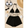 Kadın Siyah Şortlu Belden Ve Boyundan Bağlamalı Bikini Takımı