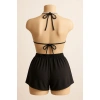 Kadın Siyah Şortlu Belden Ve Boyundan Bağlamalı Bikini Takımı