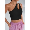 Kadın Siyah Tek Omuz Cut Out Detaylı Crop Top Bluz
