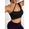Kadın Siyah Tek Omuzlu Çapraz Askılı Crop Top Büstiyer