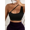 Kadın Siyah Tek Omuzlu Çapraz Askılı Crop Top Büstiyer