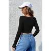 Kadın Siyah Uzun Kollu Agraflı Göğüs Ve Göbek Dekolteli Crop Top Bluz