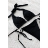 Kadın Siyah Yandan Bağlamalı Tangalı Üçgen Bikini Mayo Takımı