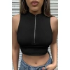Kadın Siyah Yarım Fermuarlı Sıfır Kol Crop Top Bluz