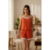 Kadın Turuncu Kalp Desenli Askılı Şortlu Dantelli Pijama Takımı