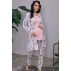 Kadın Viskon Hamile Lohusa Dantelli Sabahlık Önden Açılan Emzirme T-shirt Ve Pantolon Pijama 3lü Takım