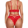 Kırmızı Çapraz Ip Detaylı Şık Sütyen Külot Takım