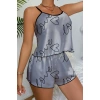 Love Baskılı Gri Saten Şortlu Gecelik Takım