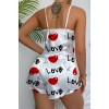Love Desenli Beyaz Saten Şortlu Gecelik Takım