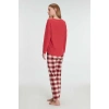 Pamuklu Kışlık Kare Desenli Uzun Kol Pijama Takımı
