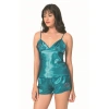 Petrol Saten Babydoll Şort Takımı