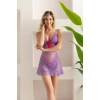 Transparan Babydoll String Takım Lila (mgp32096)