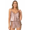 Vizon Saten Babydoll Şort Takımı