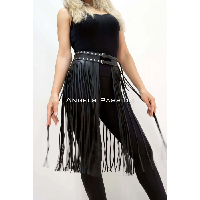 5 Mm Püsküllü Şık Deri Etek, Diz Altı Püsküllü Etek - Brf1398