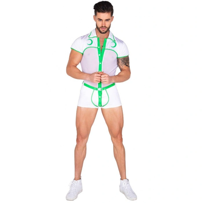 Beyaz Yeşil Şeritli Fantezi Erkek Kostüm