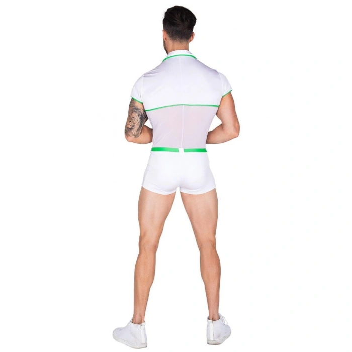 Beyaz Yeşil Şeritli Fantezi Erkek Kostüm