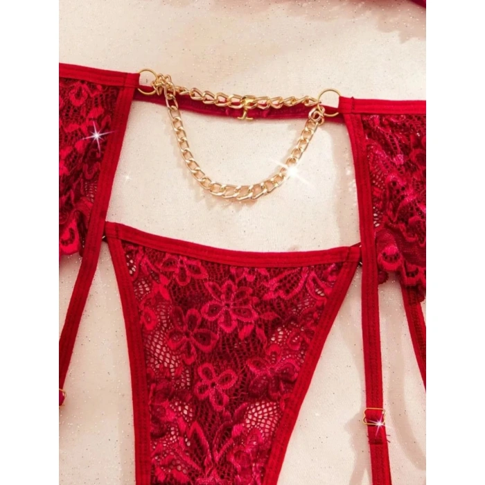 Bordo ,  Gold Zincirli Jartiyer Takımı