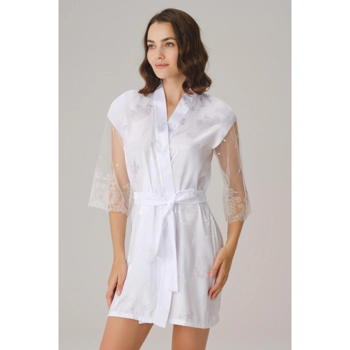 Çeyizlik Uzun Kol V Yaka Kadın Saten Düz Yazlık Mini Dantel Detaylı Sabahlık