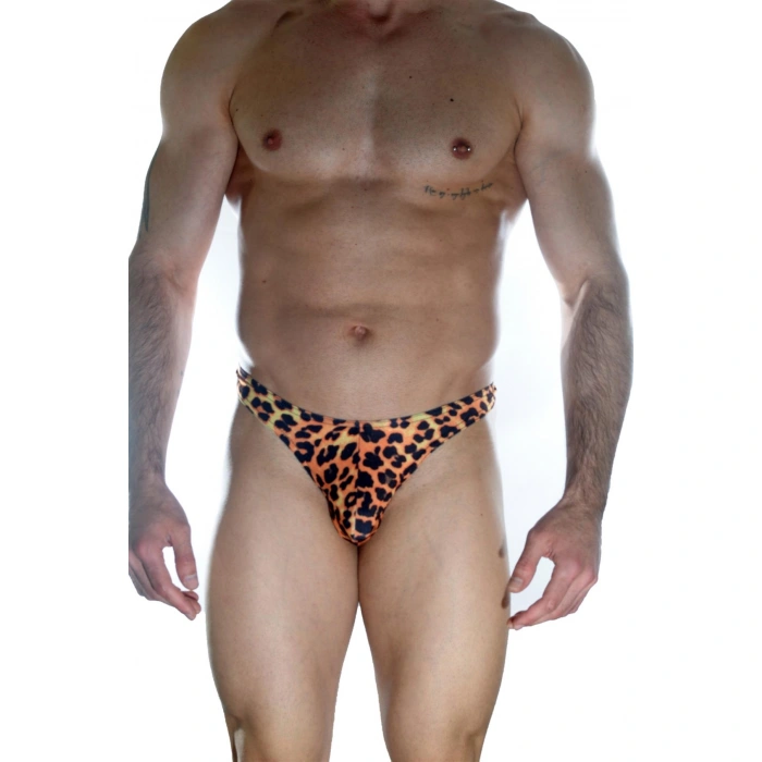 Erkek  Arkası Metalli Leopar Tanga Çamaşır