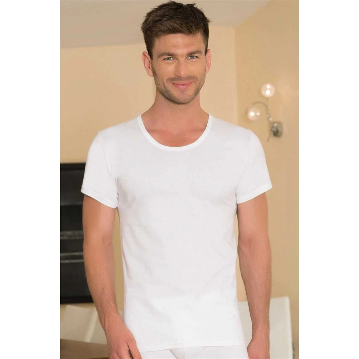 Erkek Pamuklu Kısa Kollu Geniş Yaka Klasik Fa T-shirt