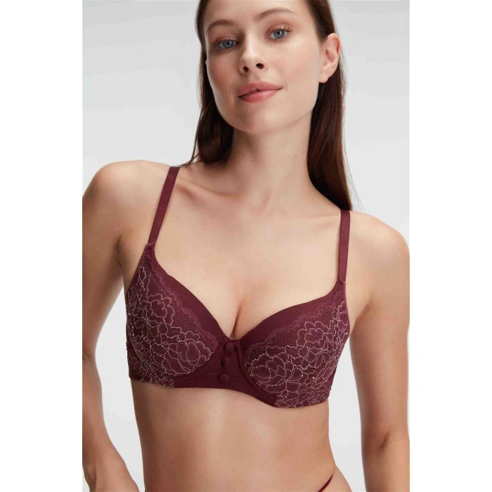 Fantezi Çiçek Desenli Destekli Balenli Kaplı Dantel Detaylı İç Çamaşırı Takımı