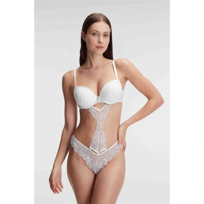 Fantezi Destekli Balenli Kaplı Dantel Detaylı Sütyen Slip İç Çamaşırı Takımı