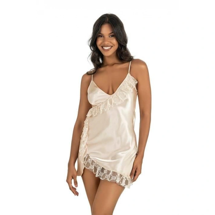 Fildişi Kısa Saten Gecelik 8229