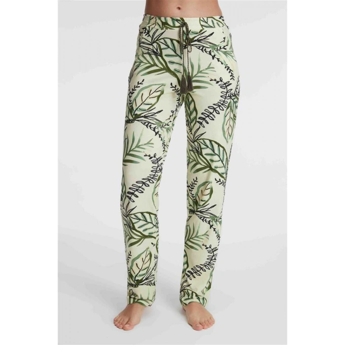 Günlük Ev Giyimi Kadın Viskon Çiçek Desenli Yazlık Örme Normal Bel Pijama Altı