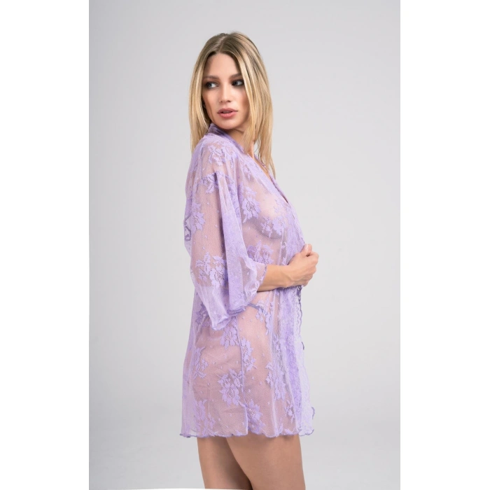 Kadın 9356 Dantel Sabahlık Fantezi String Takım