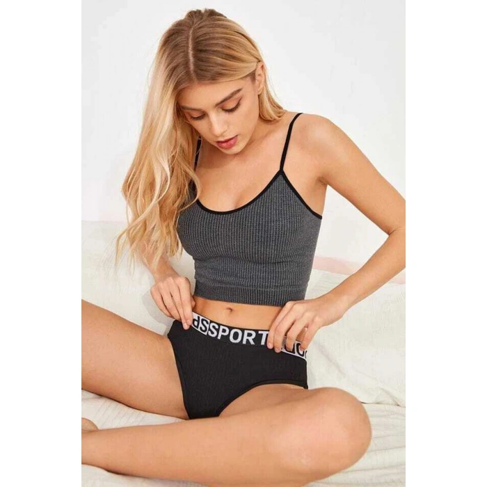 Kadın Anstrasit Gri İp Askılı Crop Top Bluz