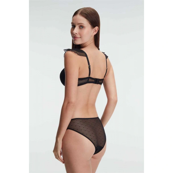 Kadın Balenli Destekli Dolgulu Askı Detaylı Puantiyeli Dantelli Sütyen Ve Slip Takım