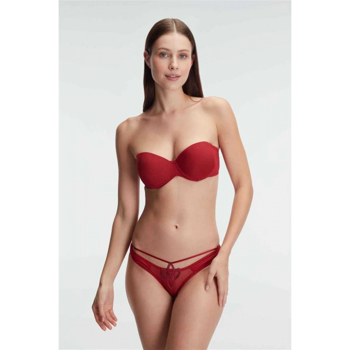 Kadın Balenli Destekli Dolgulu Askıları Çıkabilen Çıkabilen Yaka Aksesuarlı Sütyen Ve String Takım