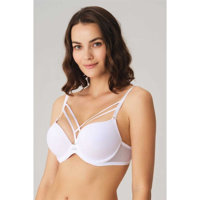 Kadın Balenli Destekli Dolgulu Askıları Çıkabilen Yaka Detaylı T-shirt Sütyeni