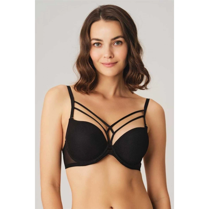 Kadın Balenli Destekli Dolgulu Askıları Çıkabilen Yaka Detaylı T-shirt Sütyeni