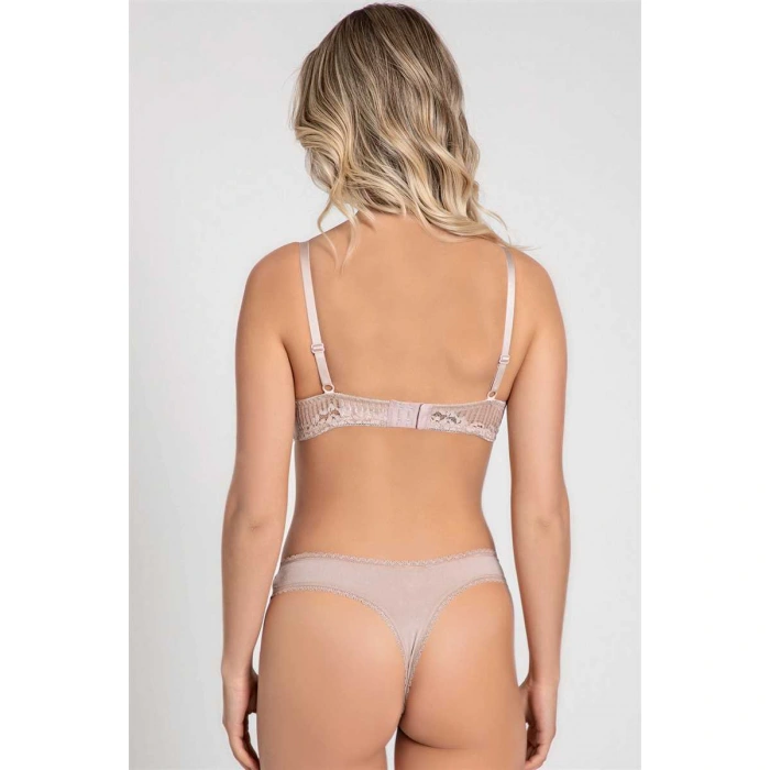 Kadın Balenli Destekli Dolgulu Dantelli Sütyen Ve String Takım