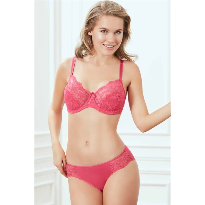 Kadın Balenli Desteksiz Dolgusuz Toparlayıcı Dantelli Küçültücü Sütyen Ve Slip Takım