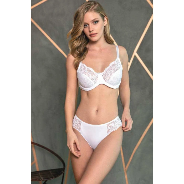 Kadın Balenli Desteksiz Dolgusuz Toparlayıcı Dantelli Küçültücü Sütyen Ve Slip Takım