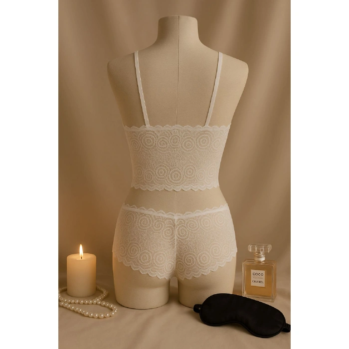 Kadın Beyaz Dantel Bralet Şort Takımı – Romantik Ve Zarif İç Giyim