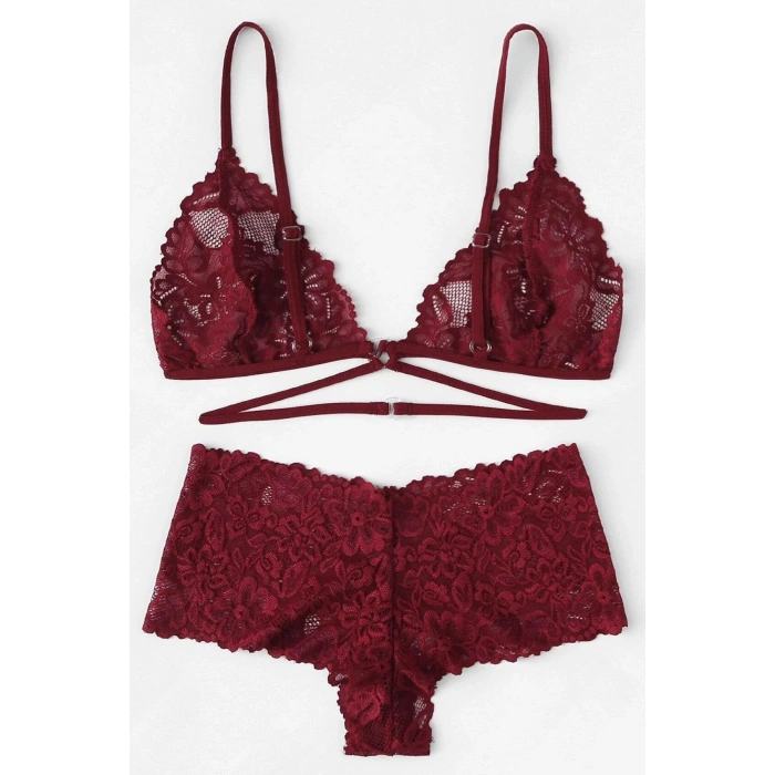 Kadın Bordo Özel Şık Sütyen Külot Takımı