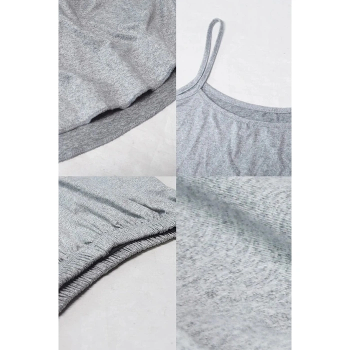 Kadın Gri Şortlu Penye Gecelik Takımı