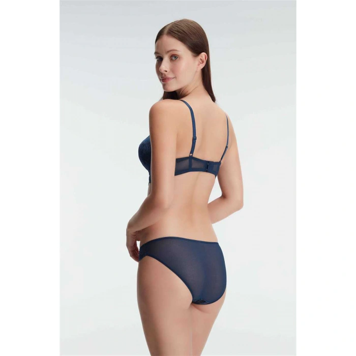 Kadın Kadife Balenli Destekli Dolgulu Dantelli Büstiyer Sütyen Ve Slip Takım