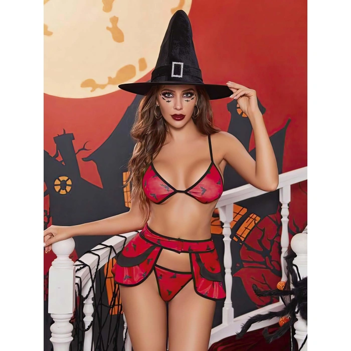 Kadın Kırmızı Cadı Fantezi Kostüm 2039