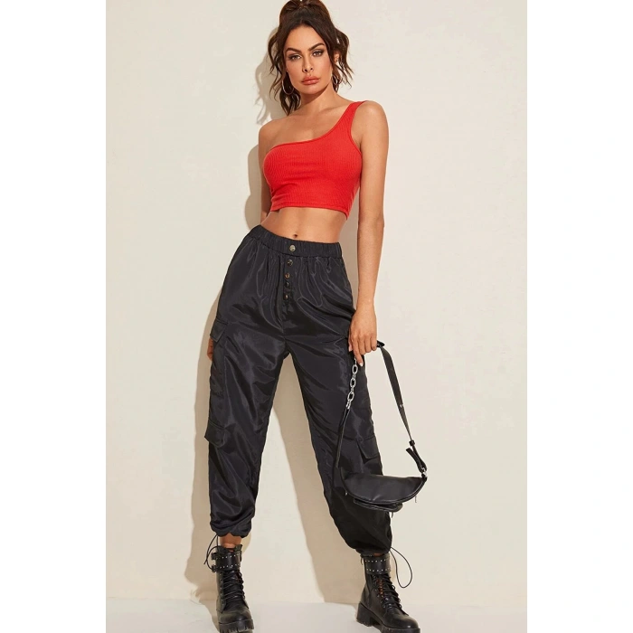 Kadın Kırmızı Tek Omuz Crop Büstiyer