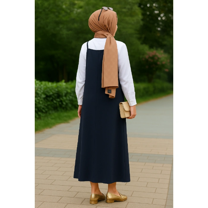 Kadın Lacivert Basic Ayarlanabilir Askılı Jile Elbise