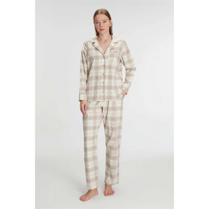 Kadın Pamuklu Uzun Kol Gömlek Pantolon Pijama Takımı