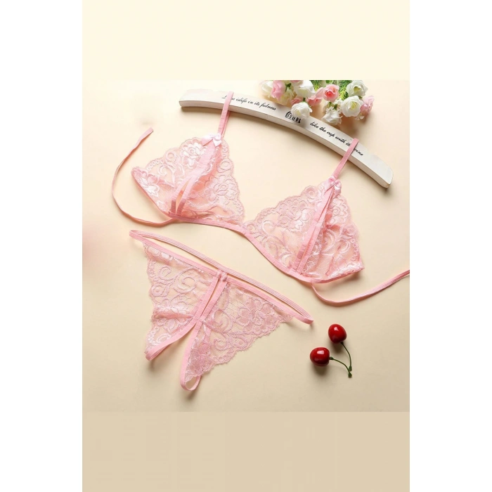 Kadın Pembe Dantelli Sütyen Külot Takımı