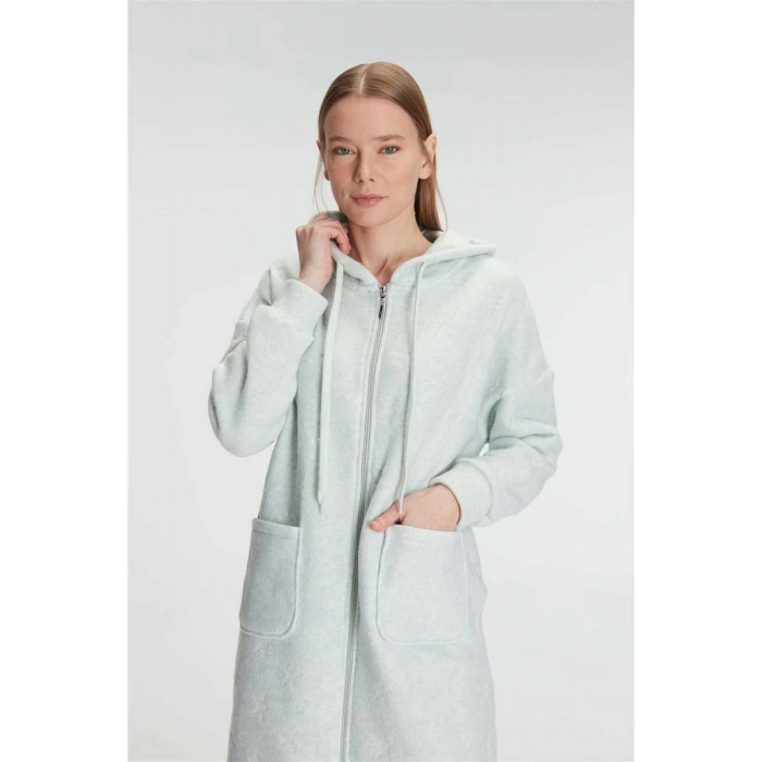 Kadın Polar Kapüşonlu Cepli Fermuarlı Kışlık Sabahlık, Yumuşak, Sıcak Tutan Ev Şıklığı